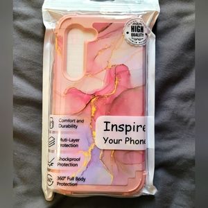Samsung S23 Pink/Purple/Gold Cell Phone Case with Screen Protectors & Po…